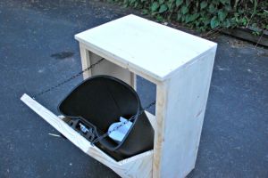 DIY Wooden Waste Basket Cabinet || Creatively Homespun #TheKendigsNewDigs #diy #kitchenreno #oldhousetonewhome 