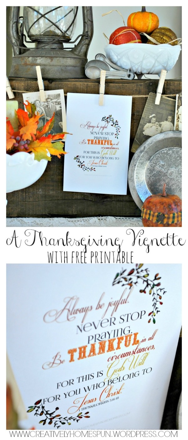 A Thanksgiving Vignette with FREE #Printable : #AVeryVintageHoliday challenge day 1! #vintage #thanksgiving