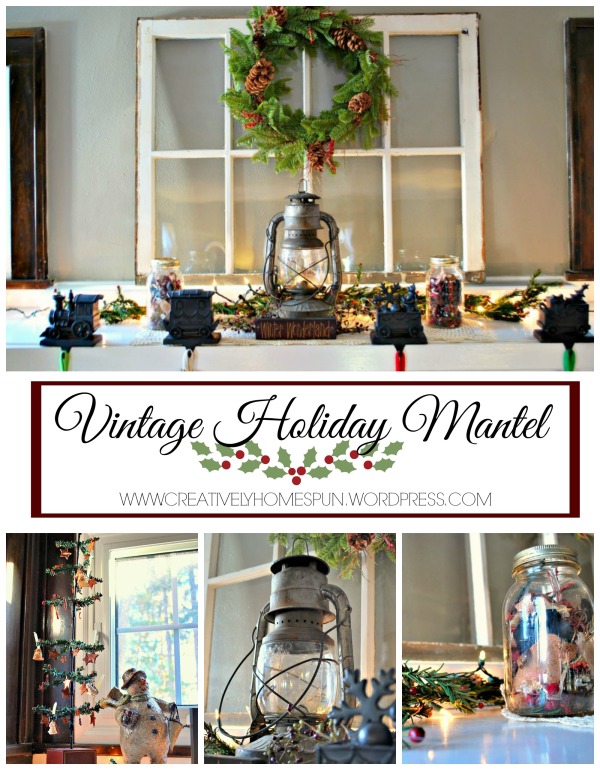 Vintage Holiday Mantel #AVeryVintageHoliday #HolidayDecor #DIY