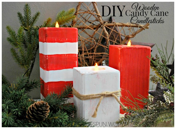 #HomeForChristmas Blog Hop!! Hosted by #hometalk and #countrylivingmagazine I'm showing off my DIY Wooden Candy Cane Candlesticks!
