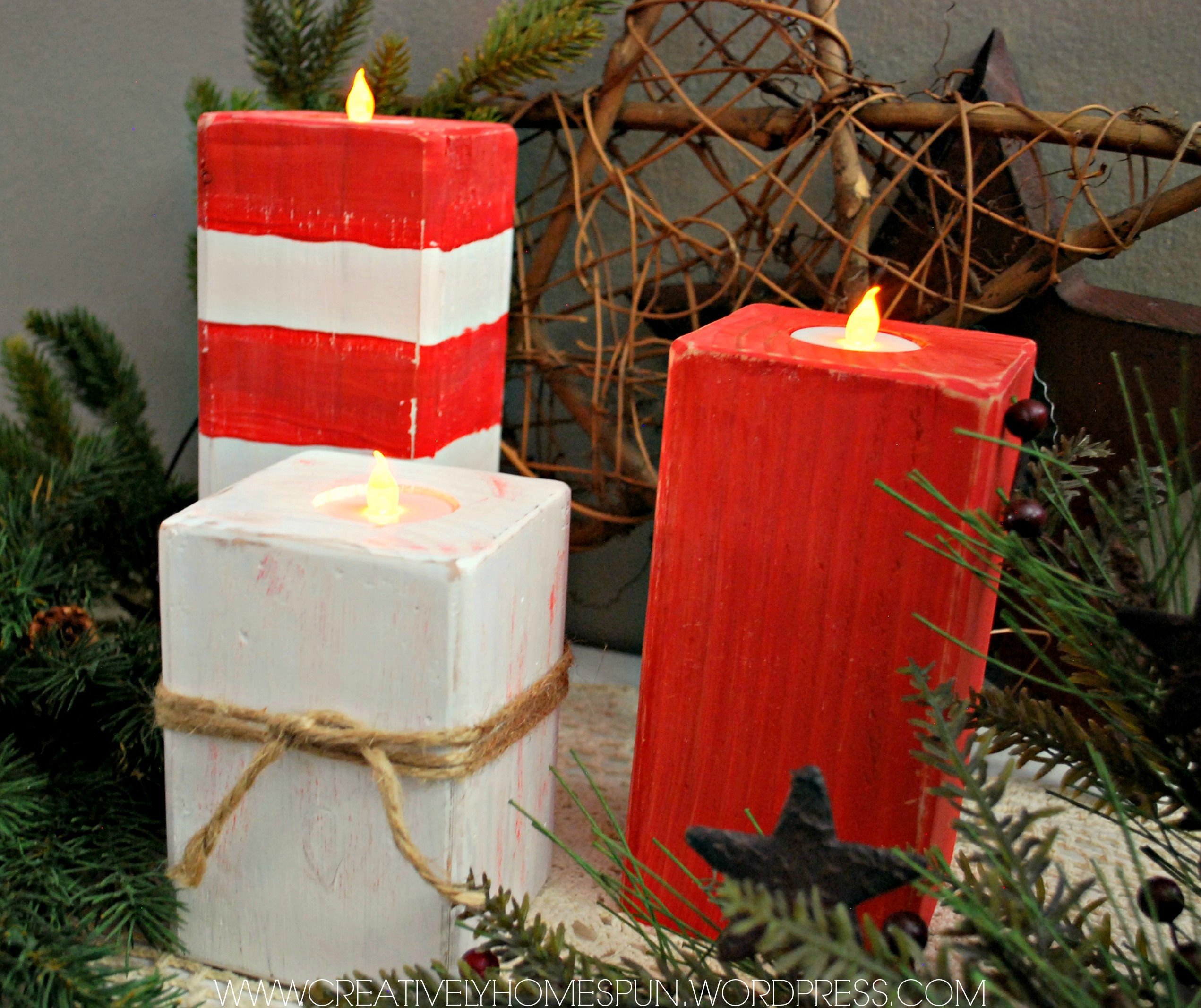 Home For Christmas: DIY Wooden Candy Cane Candlesticks – Creatively ...
